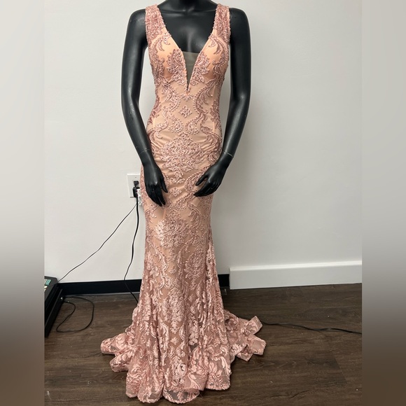 Jovani Dresses & Skirts - Jovani 68445 size 12 blush lace v neck Long dress NWT